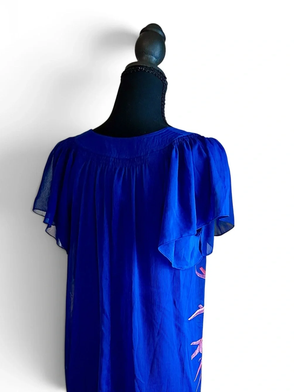 Max Studio Royal Blue Smocked Neckline Midi Dress
